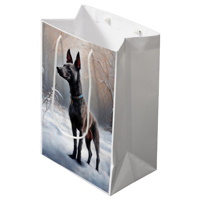 Sac Cadeau Moyen Xoloitzcuintli Laisser neiger Noël (Devant Angle)