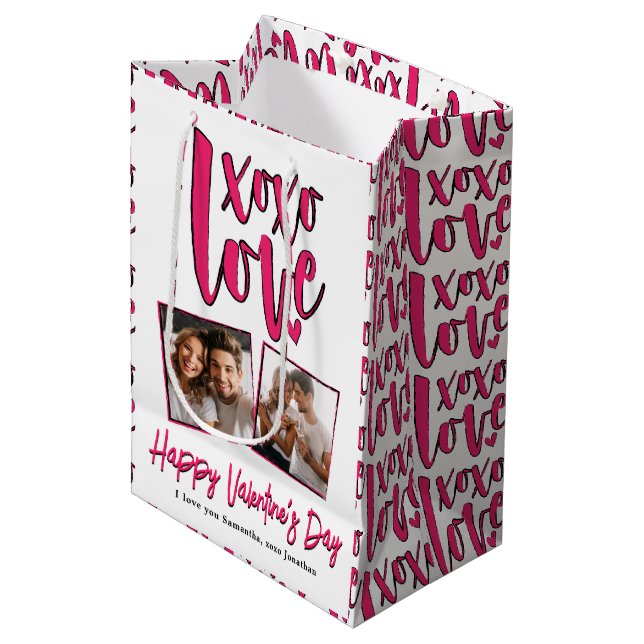 Sac Cadeau Moyen XOXO LOVE Saint Valentin Photo (Devant Angle)