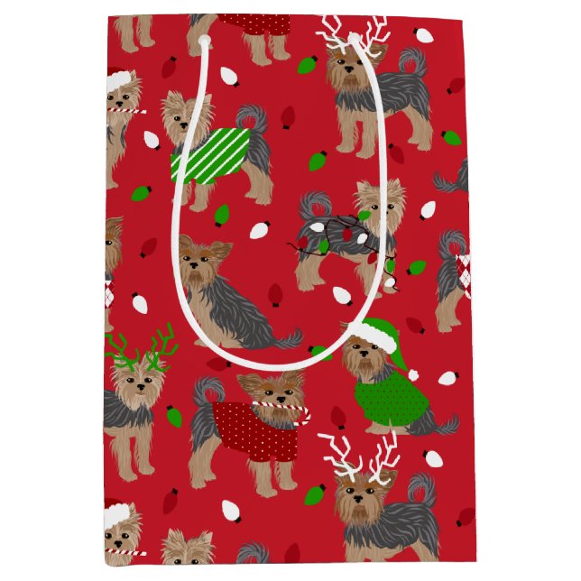 Sac Cadeau Moyen Yorkie Christmas Yorkshire Terrier Dog (Devant)