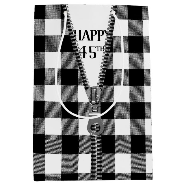 Sac Cadeau Moyen Zipper 45e Anniversaire Sur Buffalo Plaid (Devant)