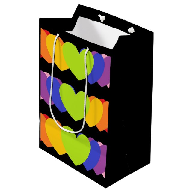 Sac Cadeau Noir Avec Coeurs Arc-En-Ciel Diverses T (Devant Angle)