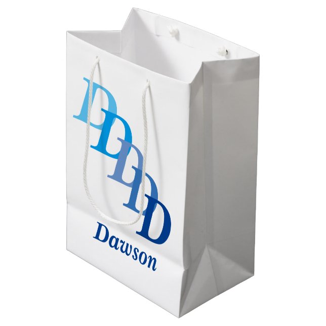 Sac cadeau - Nom de famille et lettres en bleu (Devant Angle)