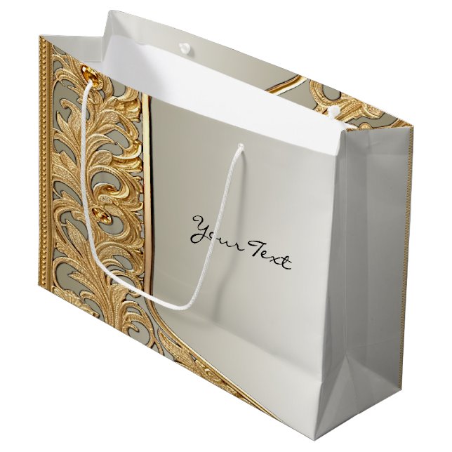 Sac Cadeau Orné Moderne Doré (Devant Angle)