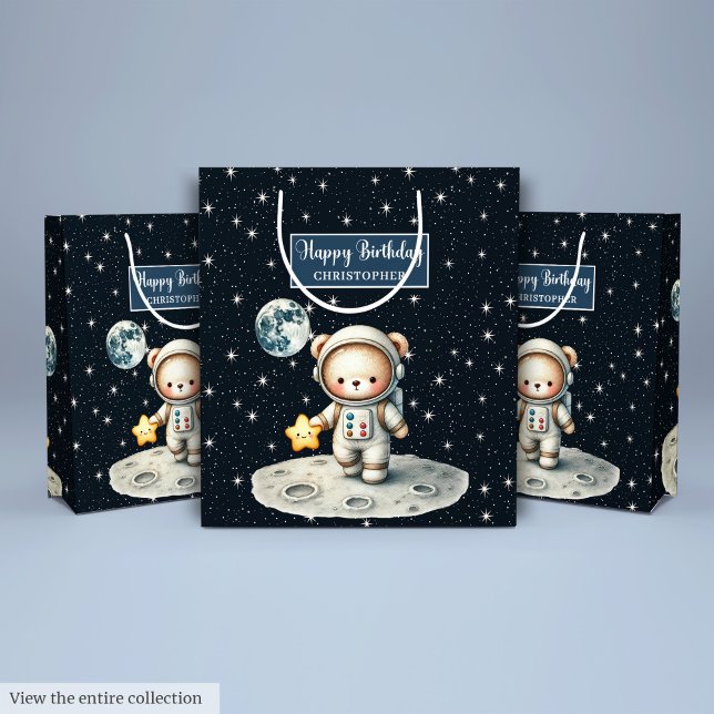 Sac cadeau Ours de l'Espace Personnalisé pour Anni (Personalized Space Bear Gift Bag for Birthday)
