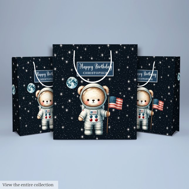 Sac cadeau Ours d'espace personnalisé pour la célé (Custom Space Bear Gift Bag for Boy Celebration)