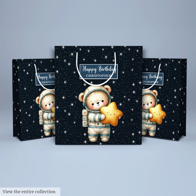 Sac cadeau Ours en peluche personnalisé pour la so (Custom Teddy Bear Gift Bag for Space Boy Party)