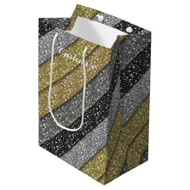 Sac cadeau Parties scintillant métal argent et or (Devant Angle)