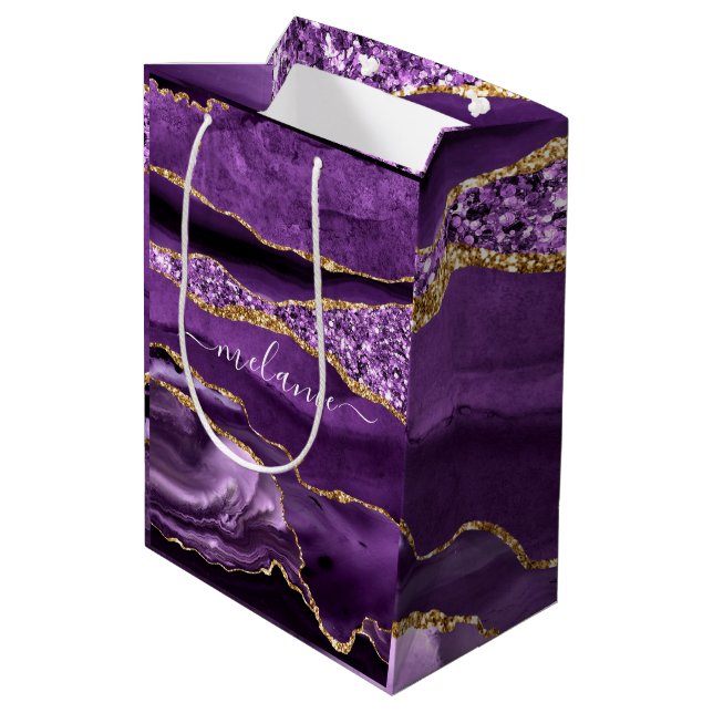 Sac Cadeau Personnalisé avec Nom en Marbre Paillet (Dos Angle)