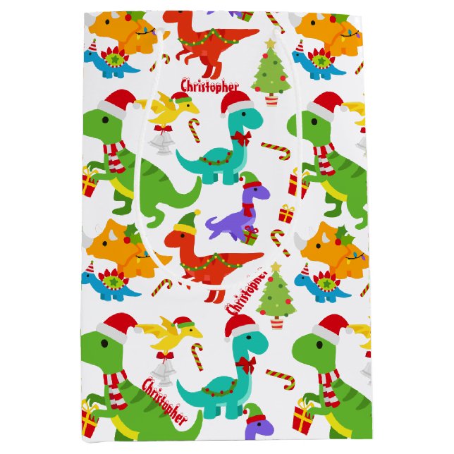 Sac cadeau personnalisé de Noël à Dinosaur (Devant)