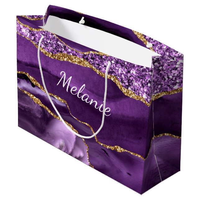 Sac Cadeau Personnalisé en Marbre Or Pourpre (Dos Angle)