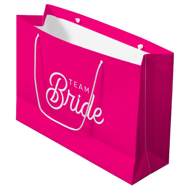 Sac Cadeau Personnalisé Équipe Mariée Rose Chaud (Devant Angle)
