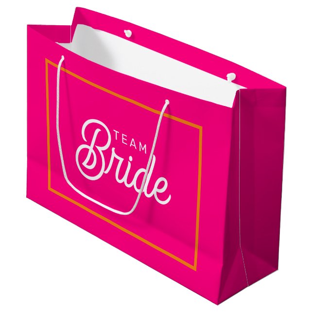 Sac Cadeau Personnalisé Équipe Mariée Rose Chaud e (Devant Angle)