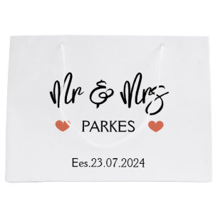 Sac cadeau personnalisé Mr & Mrs Wedding Day, Mari