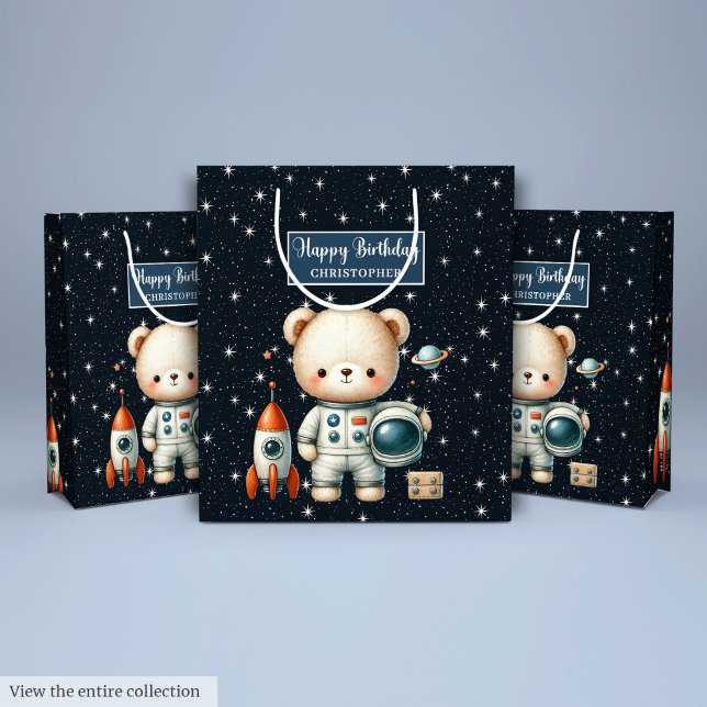 Sac cadeau personnalisé pour l'ours spatial Annive (Personalized Gift Bag for Space Bear Birthday)