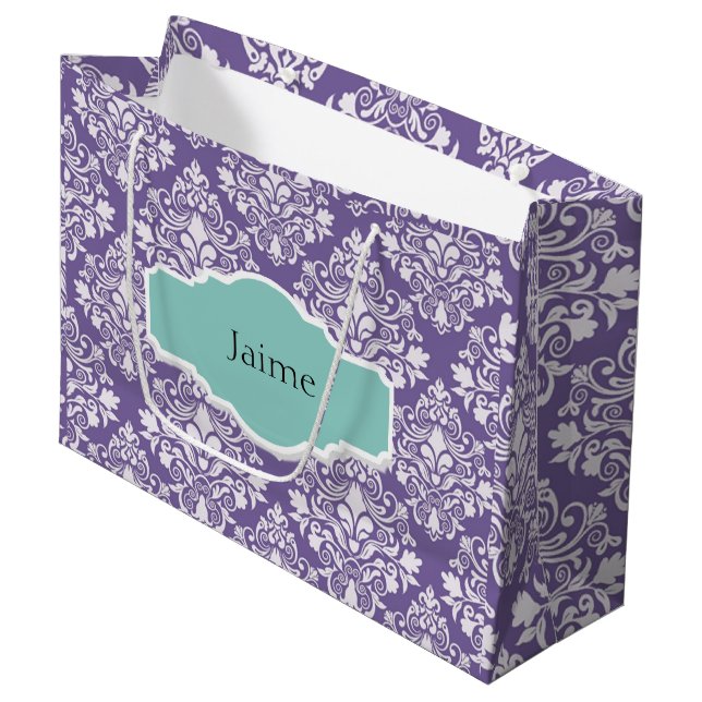 Sac cadeau personnalisé pourpre Damask (Devant Angle)