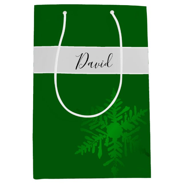 Sac cadeau personnalisé vert Snowflake (Devant)