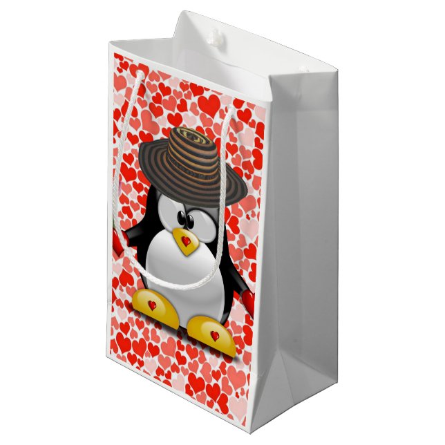 Sac cadeau Pingouin de Saint-Valentin (Devant Angle)