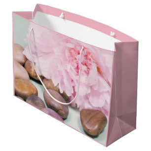 Sac cadeau Pivoine rose avec roches Zen