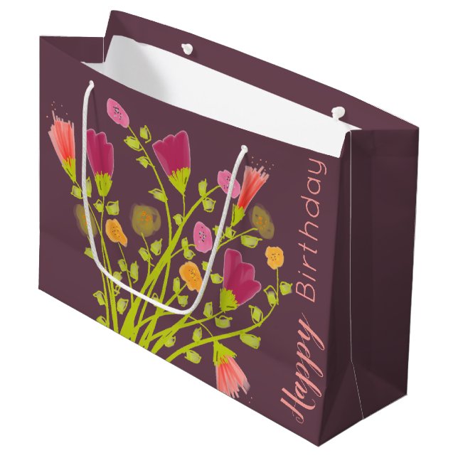 Sac Cadeau Plum Heureux Anniversaire Avec Floral (Devant Angle)