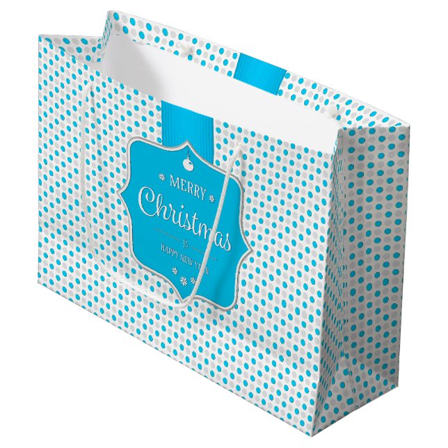 Sac cadeau Pois argent-bleu Noël - Grand (Devant Angle)
