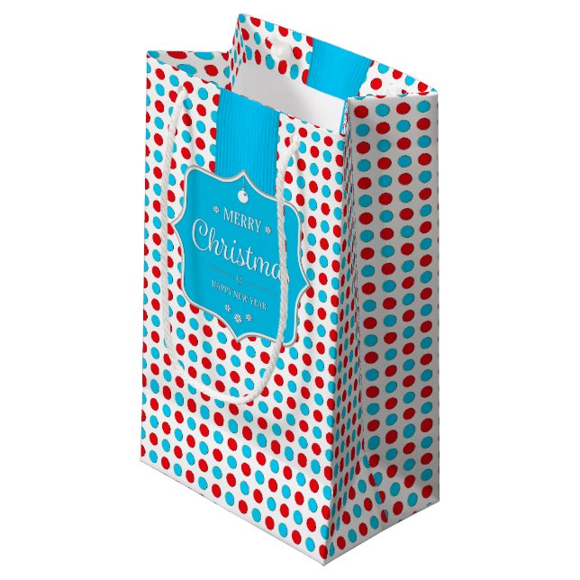 Sac cadeau Pois rouge-bleu Noël (Devant Angle)