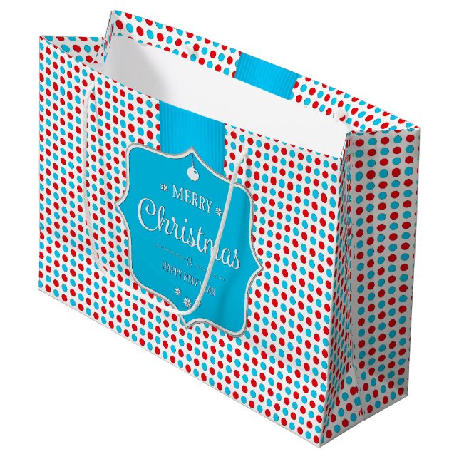 Sac cadeau Pois rouge-bleu Noël - Grand (Devant Angle)