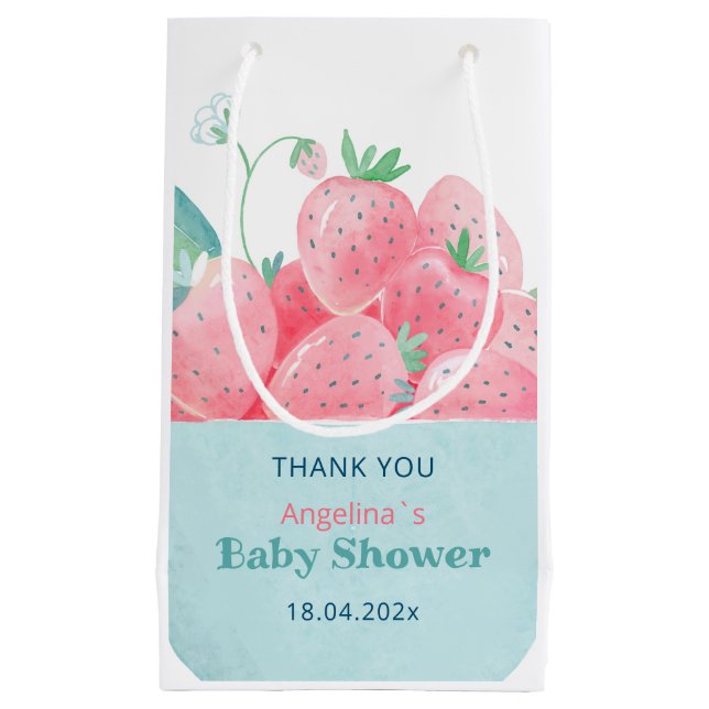 Sac cadeau pour baby showers fraises mignonnes (Devant)