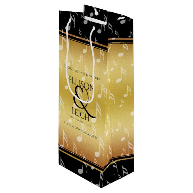 Sac Cadeau Pour Bouteille 27e anniversaire du Mariage de musique (Devant Angle)