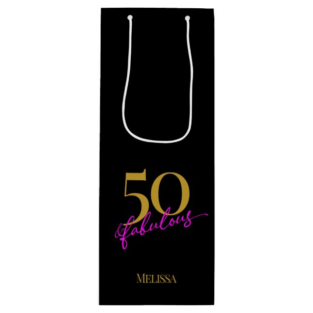 Sac Cadeau Pour Bouteille 50 et Fabulous Black Gold Rose (Devant)