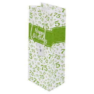 Sac Cadeau Pour Bouteille 75e Joyeux anniversaire Motif vert/blanc