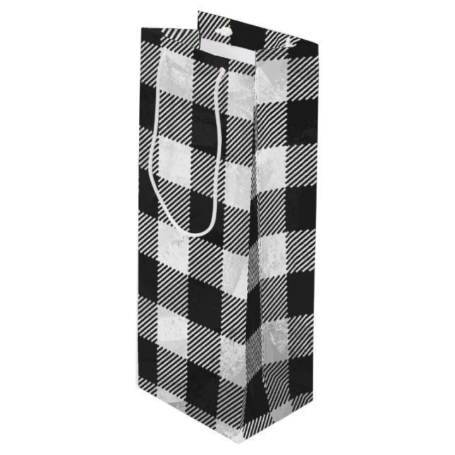 Sac Cadeau Pour Bouteille à damiers Plaid Noir Et Blanc (Devant Angle)