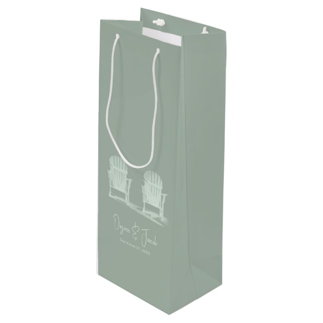 Sac Cadeau Pour Bouteille Adirondack Chaises De Plage Sage Vert Mariage Blan (Devant Angle)
