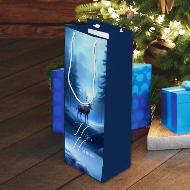 Sac Cadeau Pour Bouteille Adorable Editable Winter Wonderland Holidays (Créateur téléchargé)