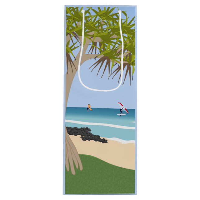 Sac Cadeau Pour Bouteille Aile surfeurs à huile Pandanus Tree à la plage (Devant)