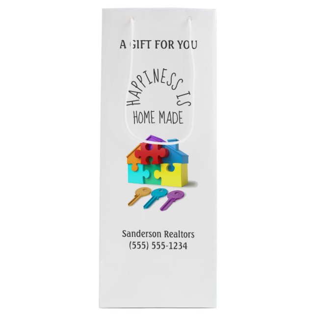 Sac Cadeau Pour Bouteille Ajouter Votre Logo Clés Immobilier Maison (Devant)
