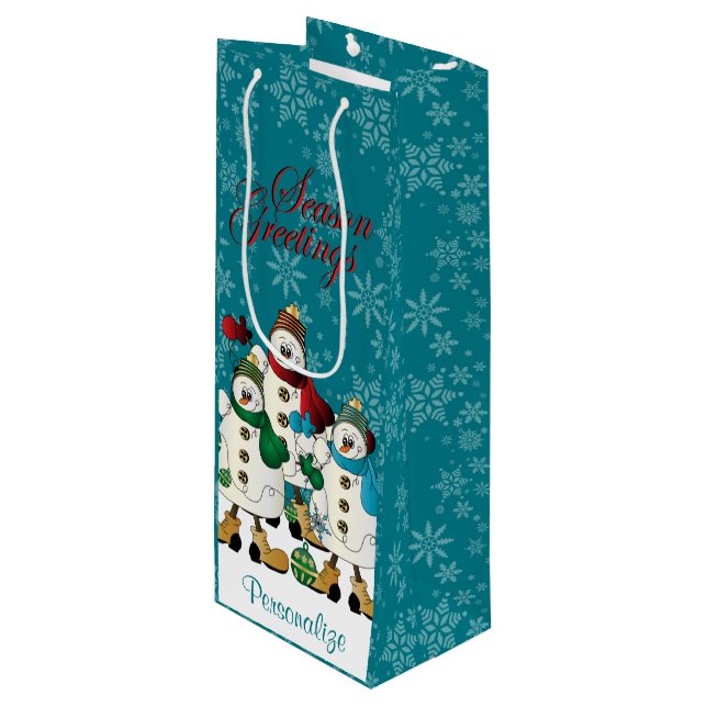 Sac Cadeau Pour Bouteille Amis des Snowmen| Noël (Devant Angle)
