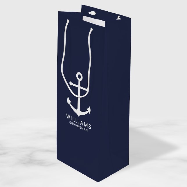 Sac Cadeau Pour Bouteille Ancre Bleue marine Nautique Groomsmen personnalisé (Créateur téléchargé)