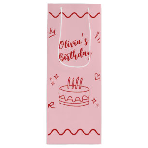 Sac Cadeau Pour Bouteille Anniversaire rouge et rose