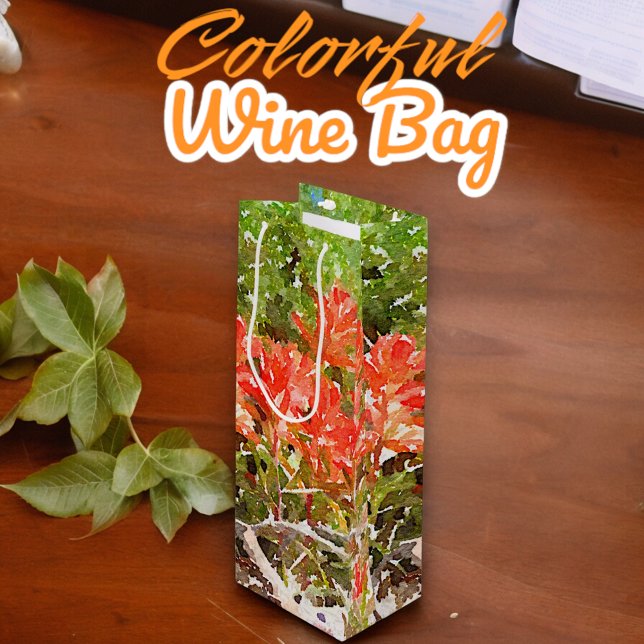 Sac Cadeau Pour Bouteille Aquarelle du Fleur sauvage de peinture indienne (angle view wine bag on table)
