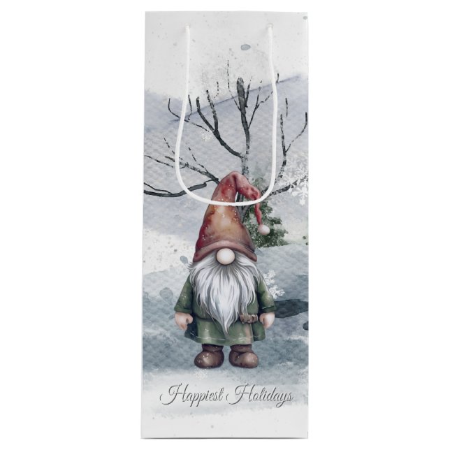 Sac Cadeau Pour Bouteille Aquarelle Gnome (Devant)
