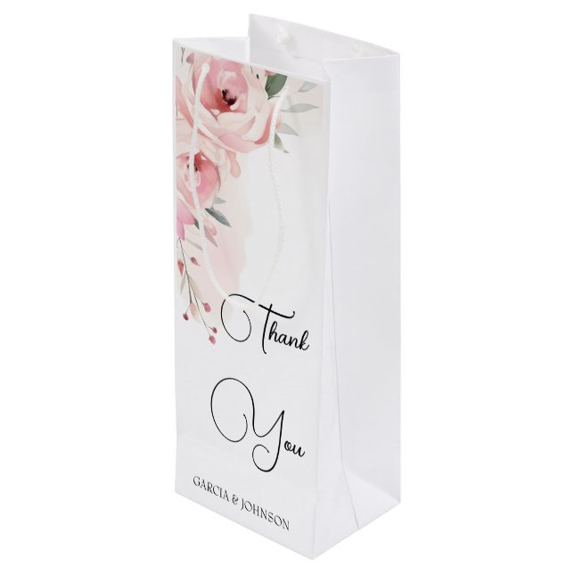 Sac Cadeau Pour Bouteille Aquarelle rose Roses Mariage (Dos Angle)