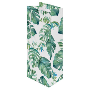 Sac Cadeau Pour Bouteille Aquarelle Tropical Green Monstera Palm Feuille