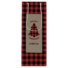 Sac Cadeau Pour Bouteille Arbre de Noël Plaid Buffalo Rouge