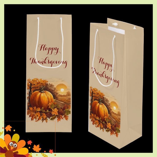 Sac Cadeau Pour Bouteille Autumn Thanksgiving Pumpkin Theme  (Créateur téléchargé)