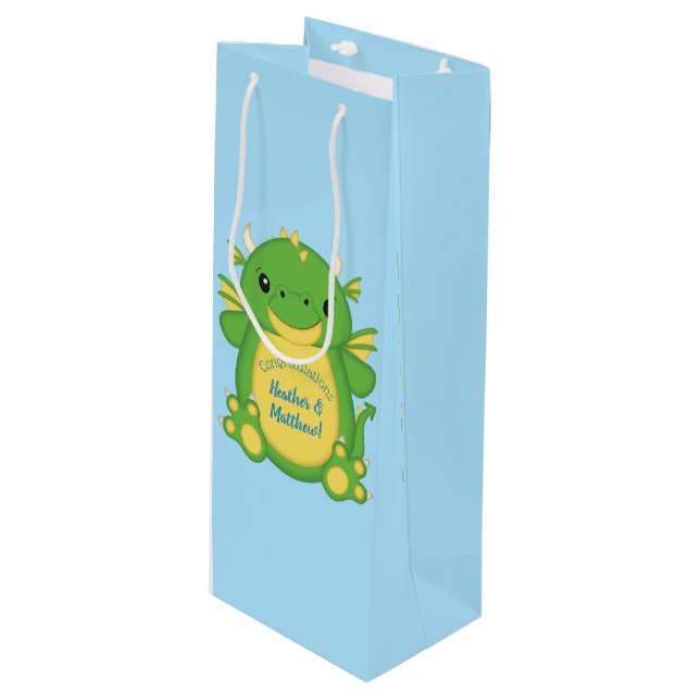 Sac Cadeau Pour Bouteille Baby shower de dragon bleu (Devant Angle)