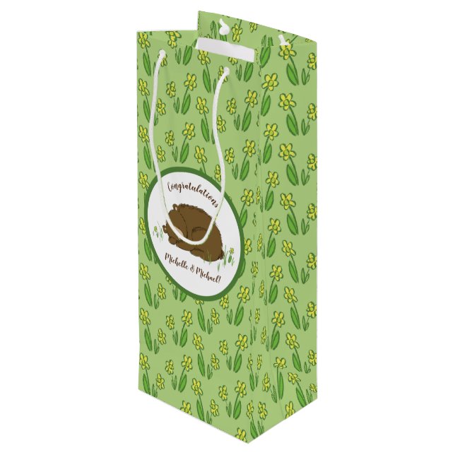 Sac Cadeau Pour Bouteille Baby shower de l'ours couché Bois (Dos Angle)