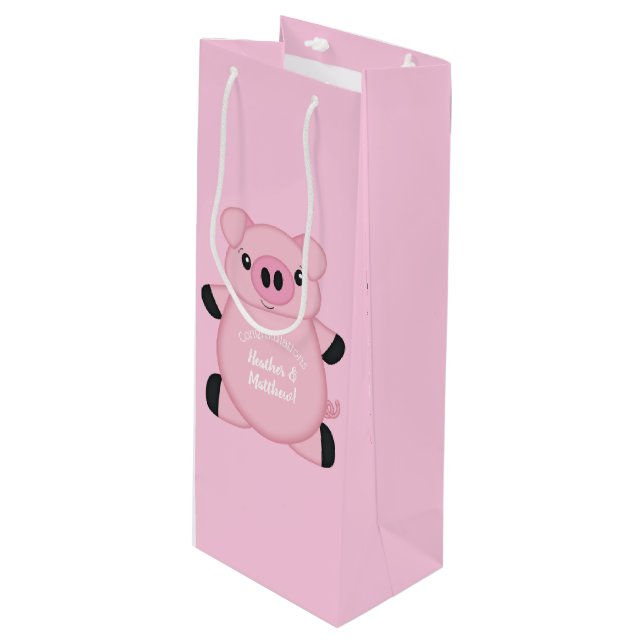 Sac Cadeau Pour Bouteille Baby shower de porc rose (Devant Angle)