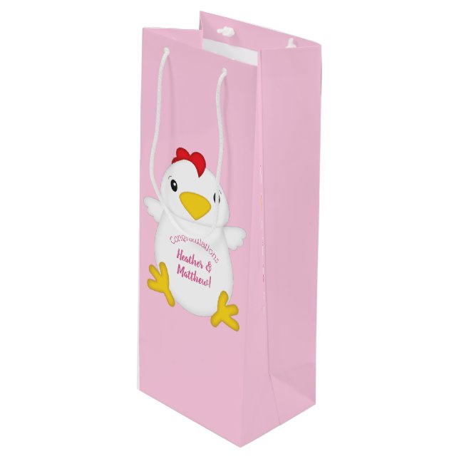 Sac Cadeau Pour Bouteille Baby shower de poulet ferme rose (Devant Angle)