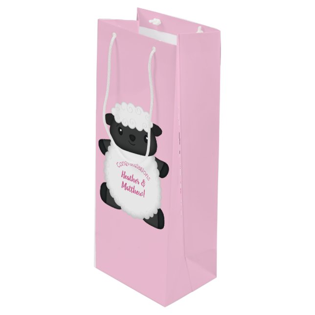Sac Cadeau Pour Bouteille Baby shower mouton rose (Devant Angle)