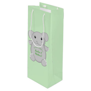 Sac Cadeau Pour Bouteille Baby shower vert éléphant